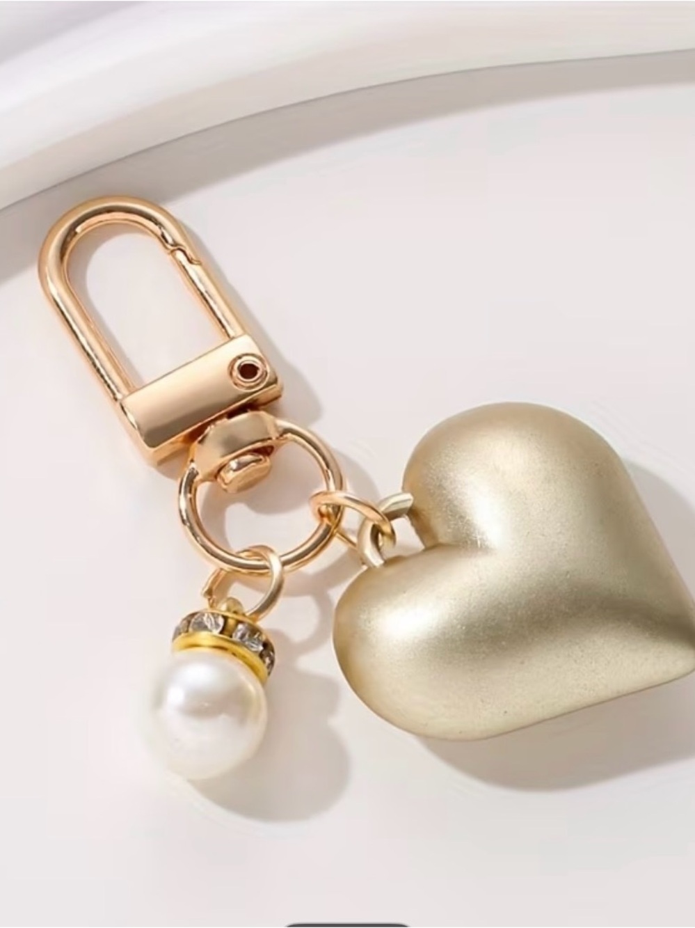 Women’s Puffy Heart and Love Pearl Keychain Purse Bag Charm